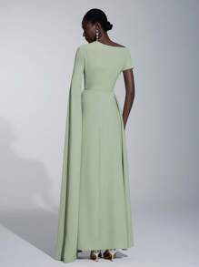 Elitara Elegant Asymmetric Sleeve Ruffle Hem Long Sleeve Dress, Suitable For Wedding, Party, Date, Formal Bridesmaid Event