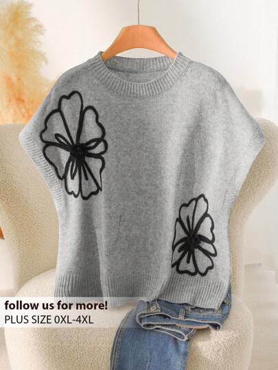 CosyJoli Top décontracté à manches courtes chauve-souris avec design floral pour les grandes tailles, pour l'été en automne/hiver