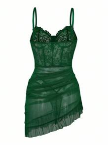 2pcs Set Sexy Lingerie For Women(Lace Contrast Mesh Bralette & Panty Set)