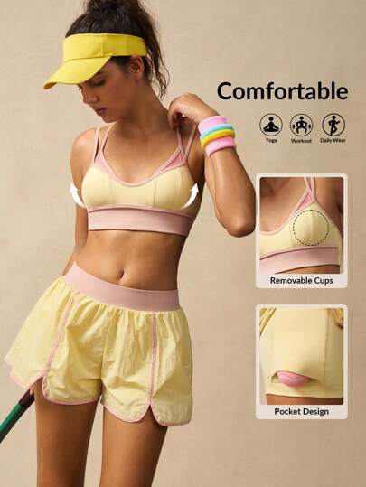 VARSIVA Workout Women Sets Women's Colorblock Cami Top & Shorts Sports Set Yoga Workout Set Sports Bra And Shorts Set