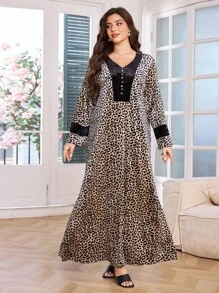 Al Najma Plus Size Women's New Fashion Elegant Floral Print Long Sleeve Robe - Multicolor - View 3