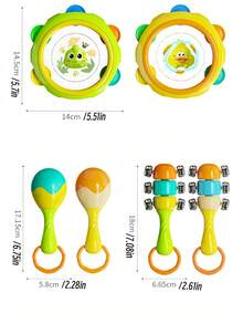 Zazumi 3PCS Baby Rattle Toy Set Gift Box Newborn Grasp Training Sensory Toys Colorful Shaker Drum Early Learning First Year Development Musical Instruments  Material Soft Touch Design(Style Accessories Random)