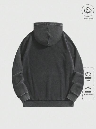 Street Life Men's Washed Dark Graphic Print Hoodie