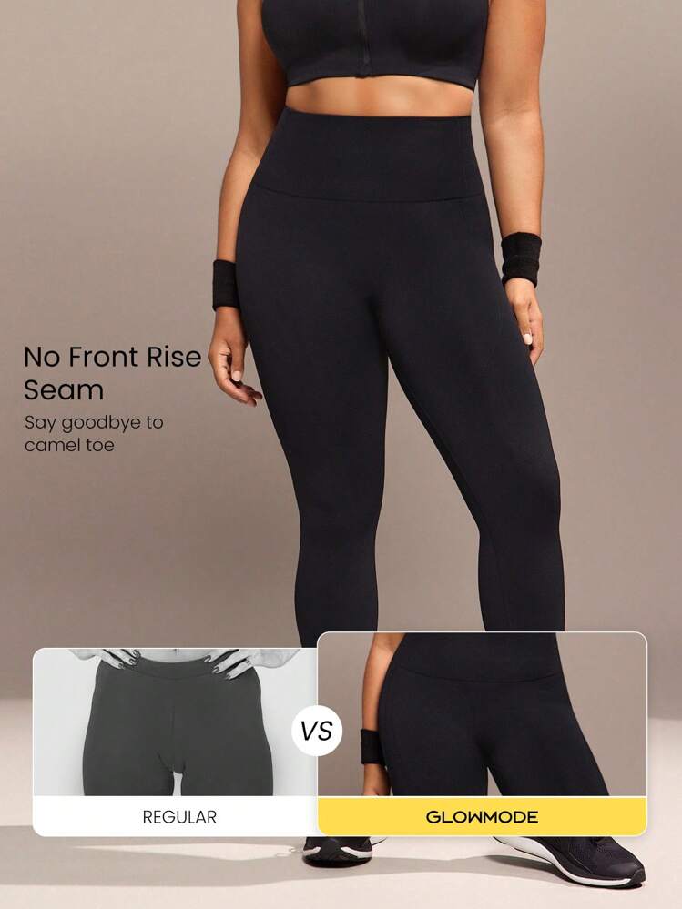 GLOWMODE 24" Plus Size Seamless Ready Set Go Tummy Control Scrunch Butt High-Waist Leggings Medium Impact Running Jogging Training Gym Workout  Spring Summer - Black - View 4