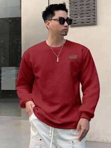 DAZY 秋季纹理面料刺绣酒红色标签设计男士T恤长袖男士衬衫 - 酒紅色 - 查看 3