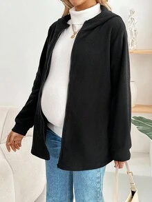 SHEIN 孕妇休闲纯色三合一连帽哺乳夹克，秋冬 - 黑與白 - 查看 7