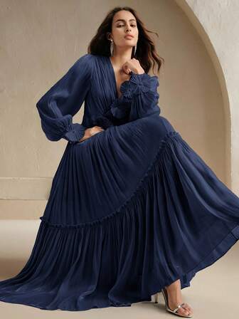 Anewsta Damen langes Blumen Kleid eleganter Lässig-Stil