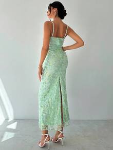 Firerie فستان سهرة أنيق للنساء مع تطريز بالترتر، حمالات رفيعة، سحاب، ظهر مكشوف، شق عالي في الذيل، مناسب للجسم، أزرق أخضر، مناسب للصيف والخريف