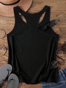 SHEIN LUNE 休闲蓝色牛仔心形图案背心，50% 棉，复古风格