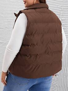 SHEIN LUNE Veste décontractée sans manches de couleur unie, grande taille, automne/hiver - Marron fonçé - Voir 2