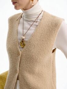 Aalyst Women's Elegant Texture, High-End Simple Open-Front Vest, Long Woolen Coat - Apricot - View 6