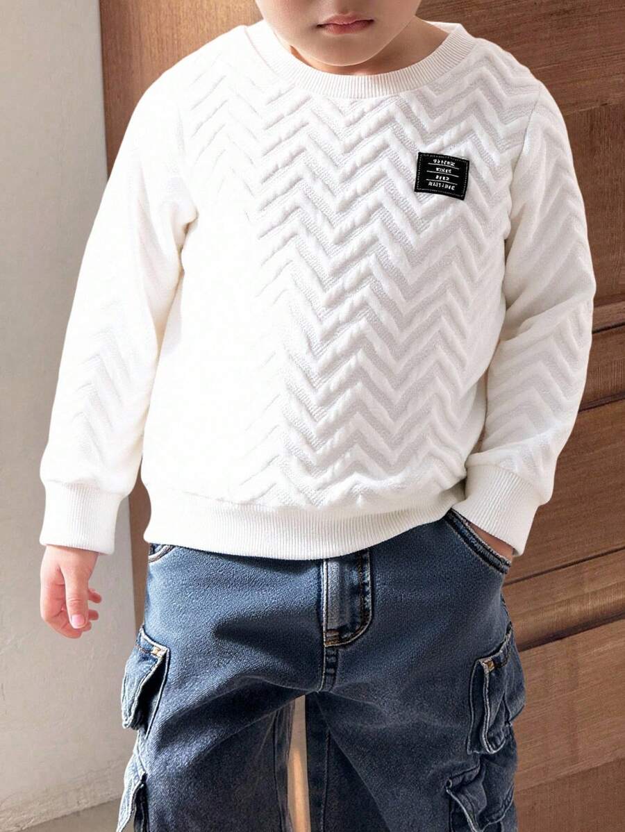SHEIN 男婴保暖内衬针织圆领卫衣,舒适百搭,休闲日常可爱简约,适合室内、户外滑雪、日常穿着、运动、派对、节日、街头穿搭,秋冬季男童毛衣。 - 白色 - 查看 1