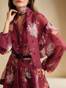 Anewsta 女士时尚荷叶边长袖单排扣衬衫，适合春季、节日、优雅场合、假日、度假、早午餐等。 - 酒紅色 - 查看 6