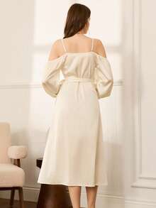 Áo choàng ngủ gợi cảm thắt nơ vai quyến rũ trưởng thành dành cho nữ - trắng - Xem 2