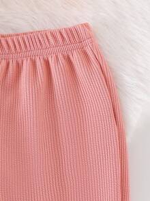 Genkimix Kids 2pcs Girls (Small) Knitted Sweatshirt With Bow & Pearl Decor, Round Neck Top And Flared Pants Set, Casual Outfit For Spring/Autumn Girls Lounge Set Girls Comfy Set Girl Long Sleeves Outfits Elegant Set For Girls Pearl Embellished Girls Outfit Fall Winter