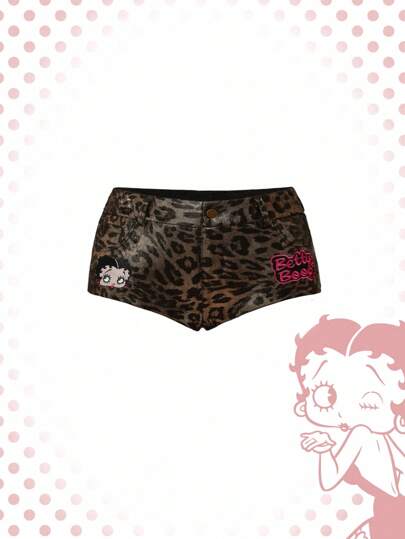 Betty Boop | ROMWE Shorts de mujer con estampado de leopardo y gráfico de letras, de verano