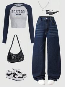 2025秋冬新款少女休闲宽松直筒水洗牛仔裤，百搭街头风，简约百搭，适合日常穿着，Y2K风格