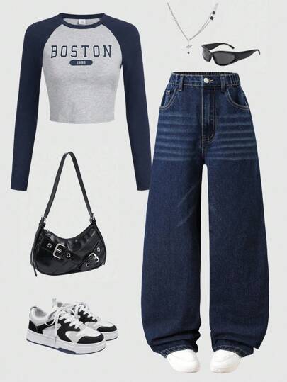 2025秋冬新款少女休闲宽松直筒水洗牛仔裤，百搭街头风，简约百搭，适合日常穿着，Y2K风格