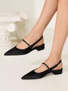 CUCCOO CHICEST 女式简约时尚尖头黑色水钻链条粗跟平底一脚蹬休闲乐福鞋 - 黑色 - 查看 4