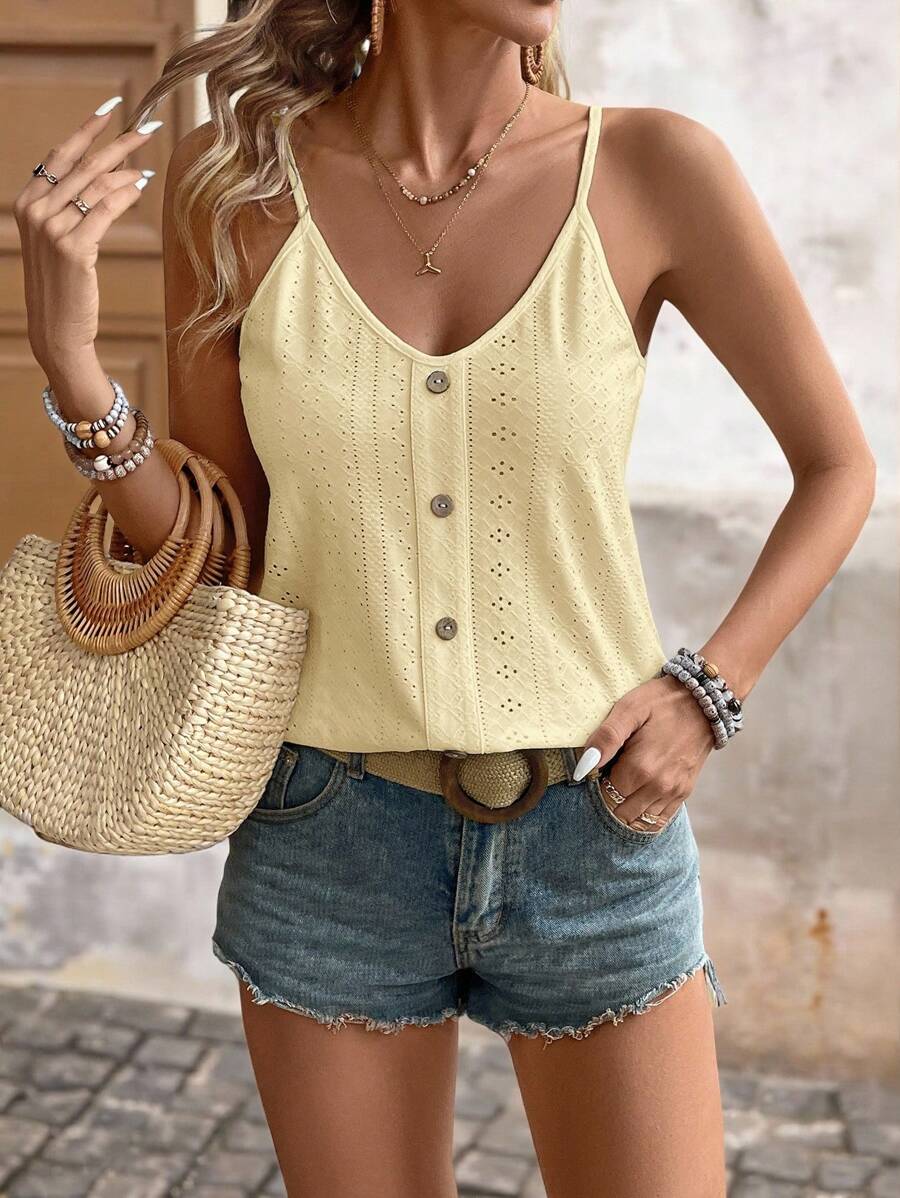 Brillora Correa decorativa con botones de unicolor y textura, casual para vacaciones - Amarillo - Ver 1