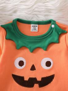 Newborn Pumpkin Embroidery Long Sleeve Pants Set With Hat Halloween Kids Baby Costume Halloween Pajamas  Baby Halloween Costume Pumpkin Baby Costume Halloween Baby Clothes Baby Clothes Halloween Pumpkin Baby Outfit - Orange - View 3