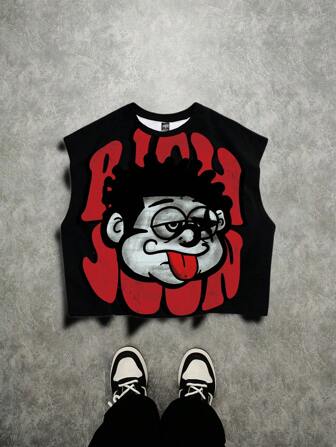 Manfinity Roghcode ملابس علوية كروب بلا أكمام مطبوع بالكامل للرجال