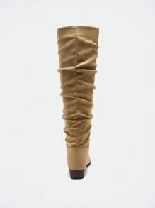 Maija Women's Fashionable Khaki Color Low Heel Over-The-Knee Boots - Khaki - View 4