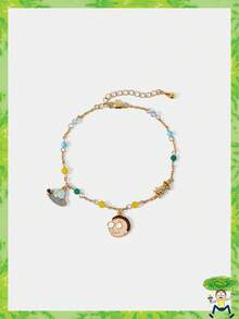 Rick and Morty X SHEIN Collar dorado con cuentas con personaje de dibujos animados y nave espacial