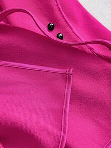 SHEIN Clasi 大码女式纯色做旧翻领长袖优雅羊毛大衣 - 玫紅色 - 查看 4