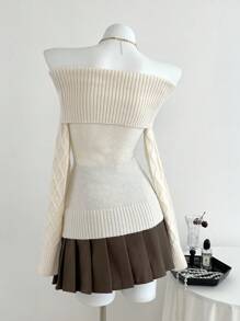 Elamini 时尚百搭纯色露肩修身毛衣 - 白色 - 查看 2