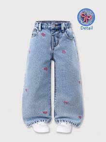 SHEIN Denimly 女童休闲日常都市街头弹力腰身舒适水洗简约百搭牛仔裤