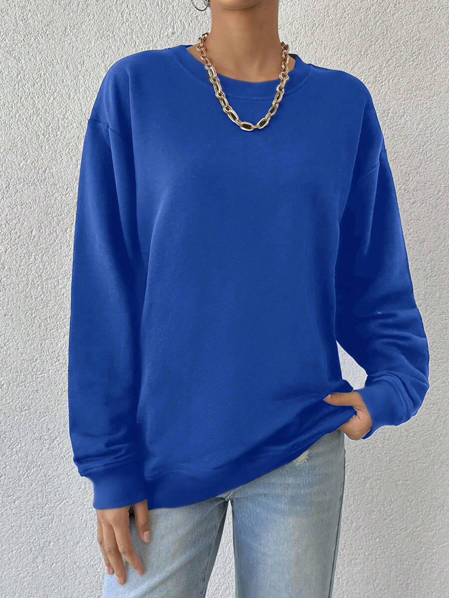 RueChic Solid Drop Shoulder Sweatshirt - Royal Blue - View 1