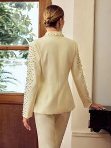 ZEYLAH Embellished Pearl Beaded Women's Blazer Fall Cloth For Women - White - View 6
