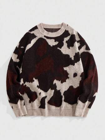 Street Life Jersey de cuello redondo para hombre con bordado de estampado de vaca