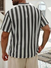 ResortEase Plus Size Men's Loose Casual Colorblock Button-Up Short Sleeve Shirt, Summer