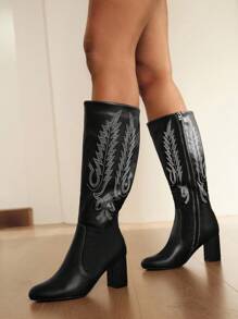 Daringsoles Giày bốt cao gót thêu họa tiết cho nữ, thời trang và thanh lịch - màu đen - Xem 2