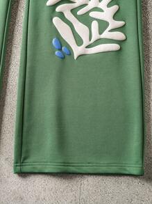 Discovery X SHEIN Men's Casual Everyday Letter & Plant Pattern Elastic Waist Wide Leg Sweatpants - Green - View 8