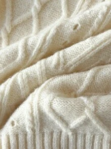 Elamini 时尚百搭纯色露肩修身毛衣 - 白色 - 查看 4