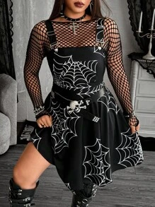 Whyspr 新款时尚暗黑亚文化哥特式交叉肩带华丽迷你连衣裙，女士吊带裙，适合万圣节 - 黑與白 - 查看 4