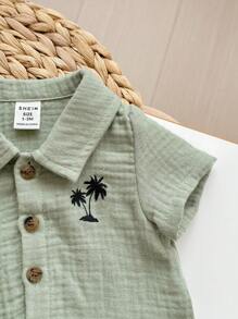 SHEIN Baby Boy Coconut Tree Print Shirt & Shorts