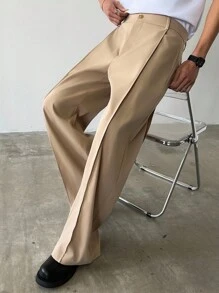 Manfinity Homme Men's Casual Solid Color Wide Leg Pants, Fall