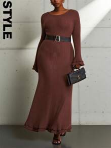 Veslaya Nuevas llegadas de otoño e invierno, ropa de mujer de otoño/invierno, Halloween, vestido de punto para mujer, vestidos de cumpleaños para mujer - Marrón - Ver 10