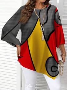 EMERY ROSE 大码休闲简约全身几何和卡通印花衬衫，适合春秋季节