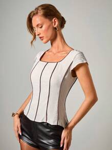 COSMINA Blusa elegante de contraste para mujer, ideal para el verano
