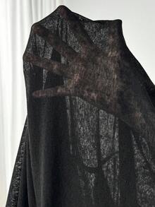 SHEIN PETITE CURVE Plus Size Women's Solid Color Slope Collar Long-Sleeved T-Shirt For Women Casual Loose Slouchy Style See-Through Blouse Beach Vacation Style Top For Women Off The Shoulder Top Long Sleeve Top One Shoulder Top Women Tops Puff Sleeve Top