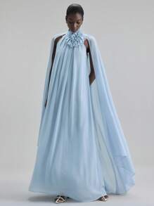 Ontre 2026春夏新款吊带喇叭连衣裙，饰有串珠，休闲都市商务度假海滩音乐节穿搭，优雅波西米亚风派对礼服，女士 - 藍色 - 查看 6