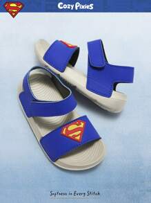 SUPERMAN X Cozy Pixies Sommer Baby Sandalen mit niedlichem Cartoon-Design, atmungsaktive Outdoor Lässig Sandalen mit Klettverschluss, leichte rutschfeste EVA Sohle Kleinkind Sandalen für verschiedene Anlässe