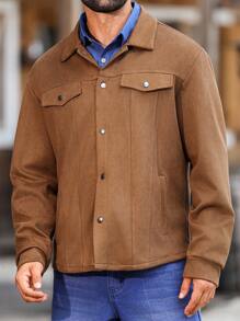Manfinity Nomadique 男士时尚长袖单排扣复古麂皮夹克男士麂皮夹克西部夹克男士棕色夹克 - 棕色 - 查看 5