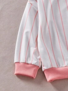 SHEIN Explorewe Casuvi Kid Girls 2-Piece Set,Light Pink Pullover Hoodie And Pants,Autumn Sport Back-To-School Career Day,Knit Striped Print Casual Cute Sporty Style - Pink - View 8