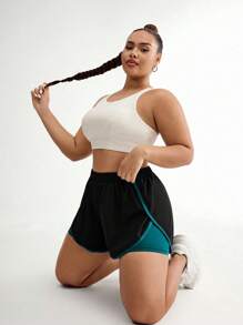 SHEIN Rhythm Era 大码撞色松紧腰夏季运动短裤毛衣短裤